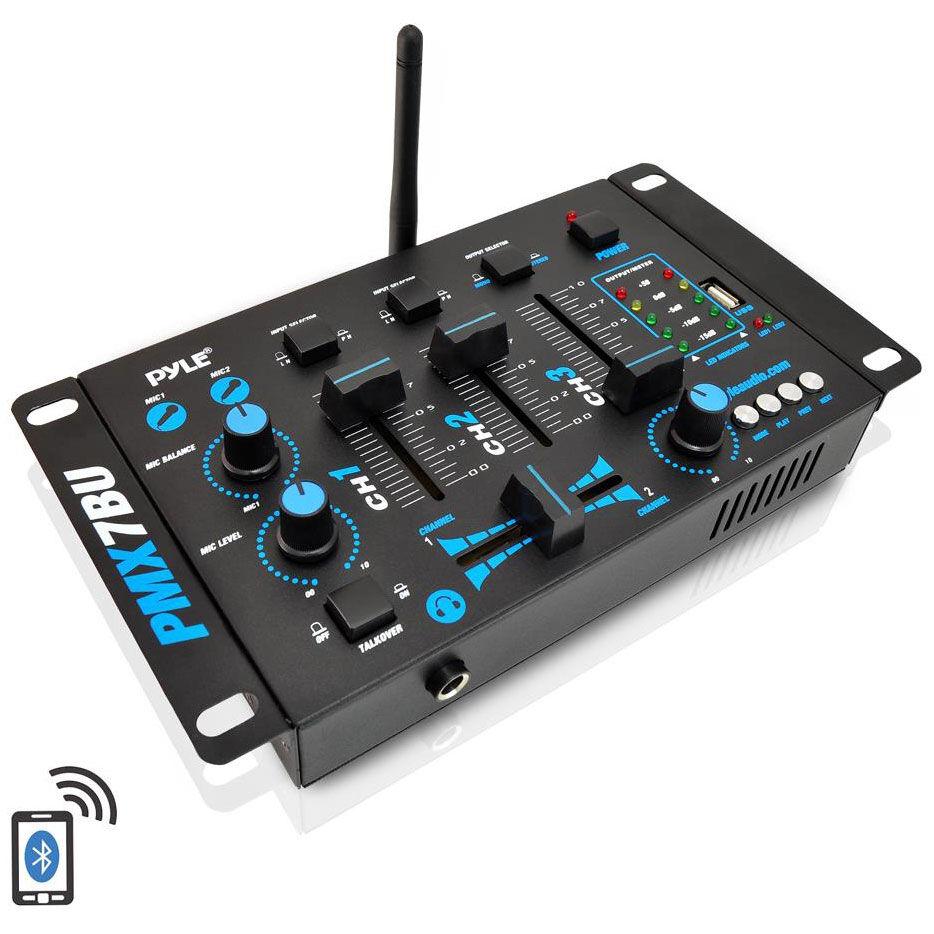 Pyle PMX7BU 3-Channel DJ MP3 Mixer With Bluetooth & USB Flash Drive Reader